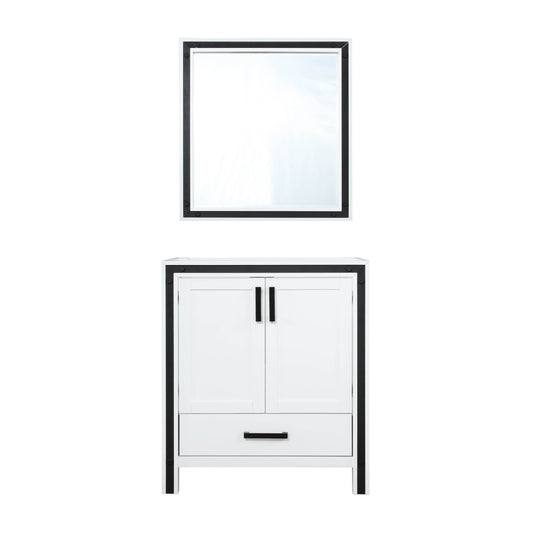 Ziva 30" White Single Vanity, no Top and 28" Mirror