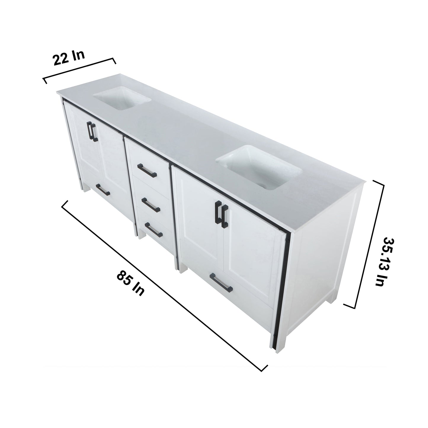 Ziva 84" White Double Vanity, Cultured Marble Top, White Square Sink and 34" Mirrors