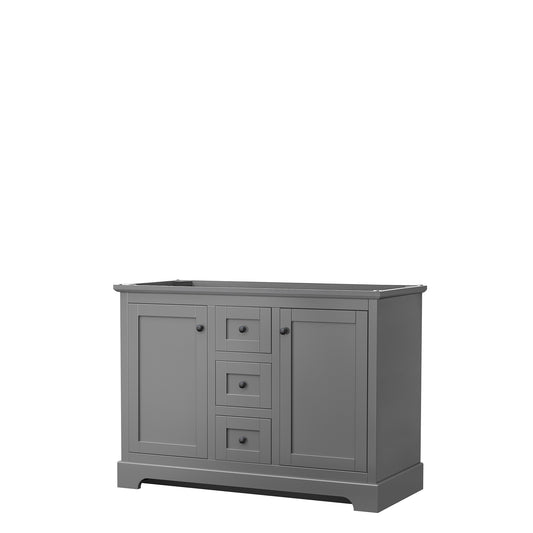 Avery 48 Inch Double Bathroom Vanity in Dark Gray, No Countertop, No Sinks, Matte Black Trim