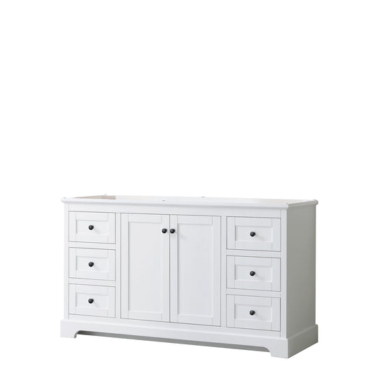 Avery 60 Inch Single Bathroom Vanity in White, No Countertop, No Sink, Matte Black Trim