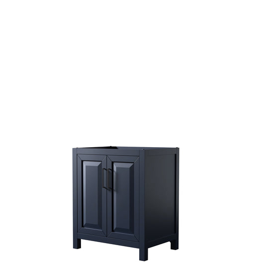 Daria 30 Inch Single Bathroom Vanity in Dark Blue, No Countertop, No Sink, Matte Black Trim