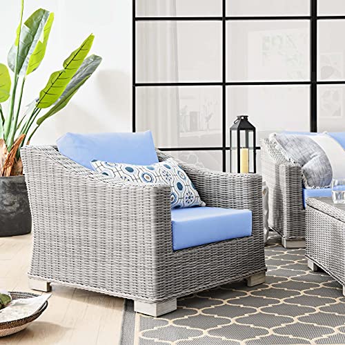 Modway Conway Outdoor Patio Wicker Rattan Armchair, Light Gray Light Blue