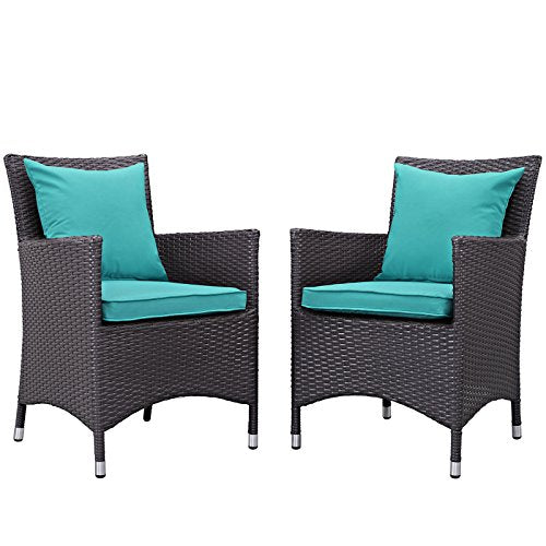 Modway Convene Wicker Rattan Outdoor Patio Dining Armchairs with Cushions in Espresso