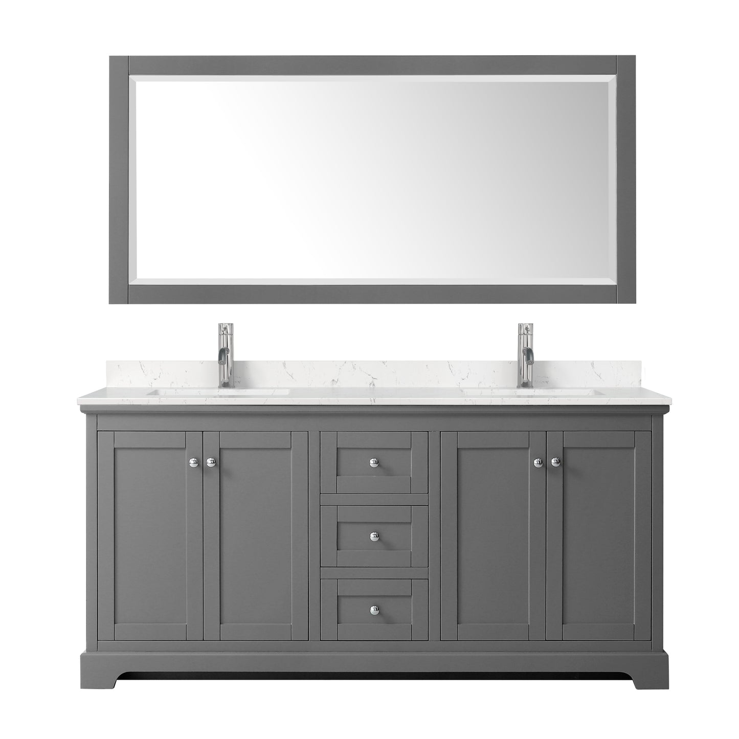 Avery 72 Inch Double Bathroom Vanity in Dark Gray, Carrara Cultured Marble Countertop, Undermount Square Sinks, No Mirror