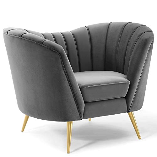 Modway Opportunity Channel Tufted Performance Velvet Accent Armchair in Gray