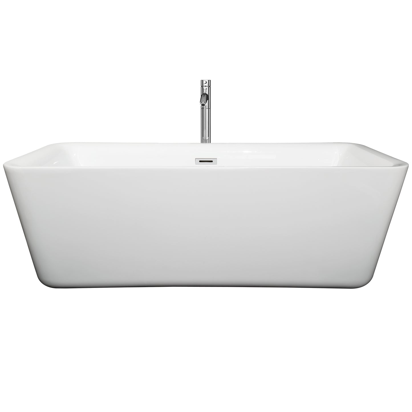 Emily 69 Inch Freestanding Bathtub in White with Floor Mounted Faucet, Drain and Overflow Trim in Polished Chrome