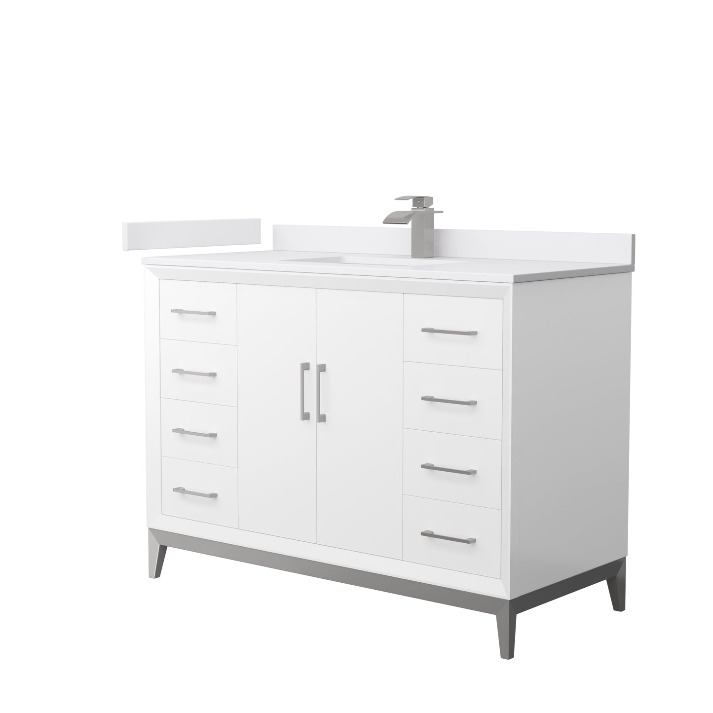 Amici 48 Inch Single Bathroom Vanity in White, White Cultured Marble Countertop, Undermount Square Sink, Brushed Nickel Trim