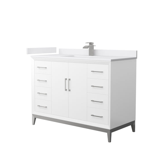 Amici 48 Inch Single Bathroom Vanity in White, White Cultured Marble Countertop, Undermount Square Sink, Brushed Nickel Trim
