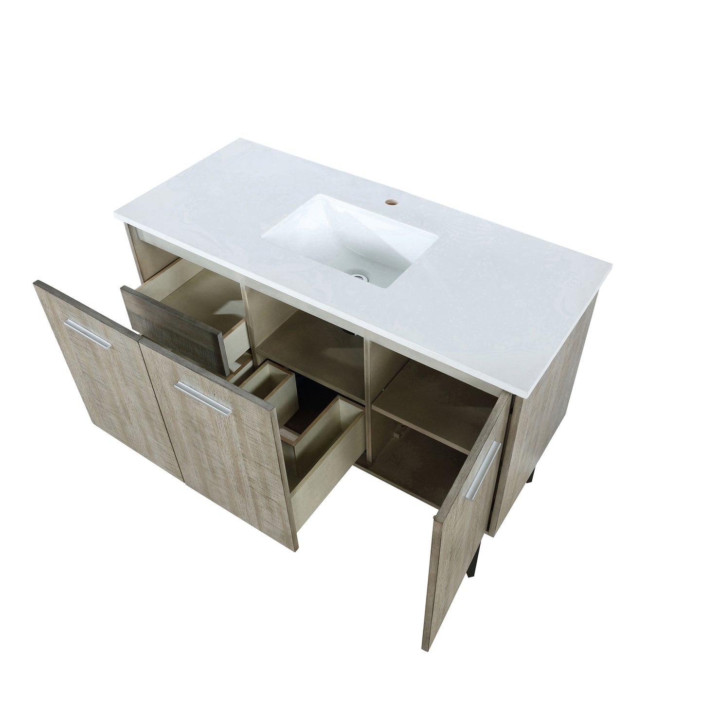 Lancy 48" Rustic Acacia Bathroom Vanity, White Quartz Top, and White Square Sink