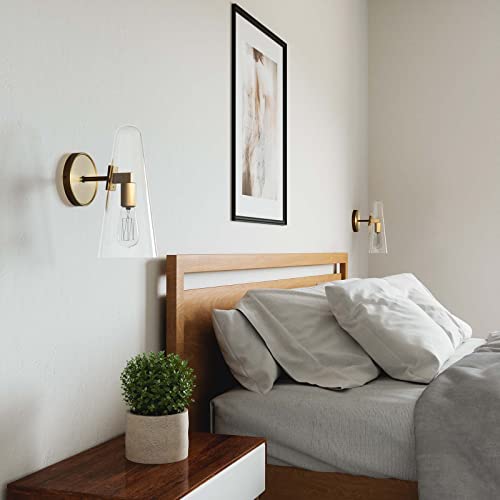 Beacon 1-Light Wall Sconce in Clear Satin Brass