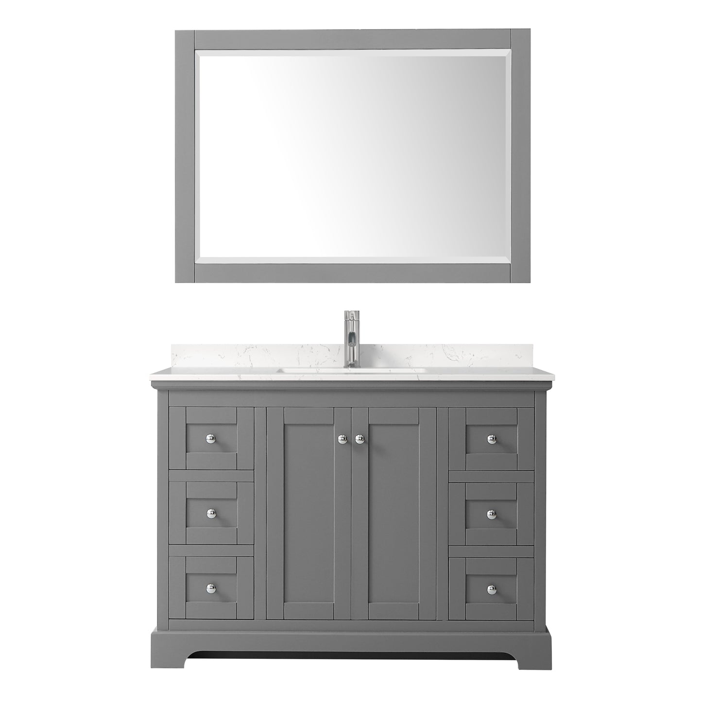 Avery 48 Inch Single Bathroom Vanity in Dark Gray, Carrara Cultured Marble Countertop, Undermount Square Sink, 46 Inch Mirror