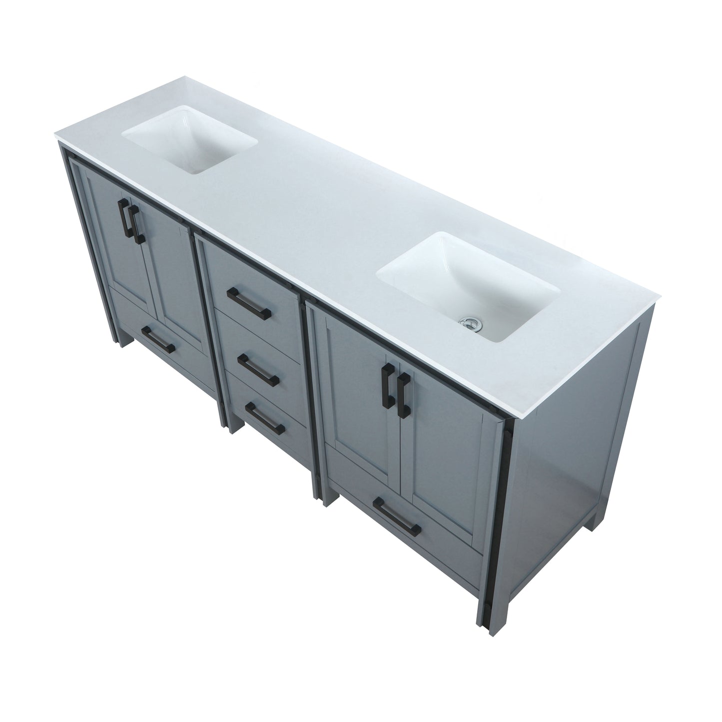 Ziva 72" Dark Grey Double Vanity, Cultured Marble Top, White Square Sink and no Mirror