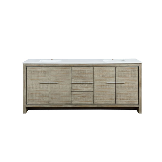 Lafarre 80" Rustic Acacia Double Bathroom Vanity, White Quartz Top, and White Square Sinks