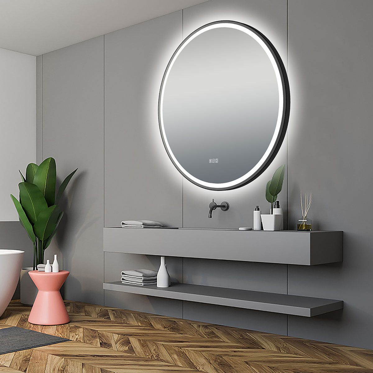 36" LED Round Mirror (Matte Black) Madelyn Series