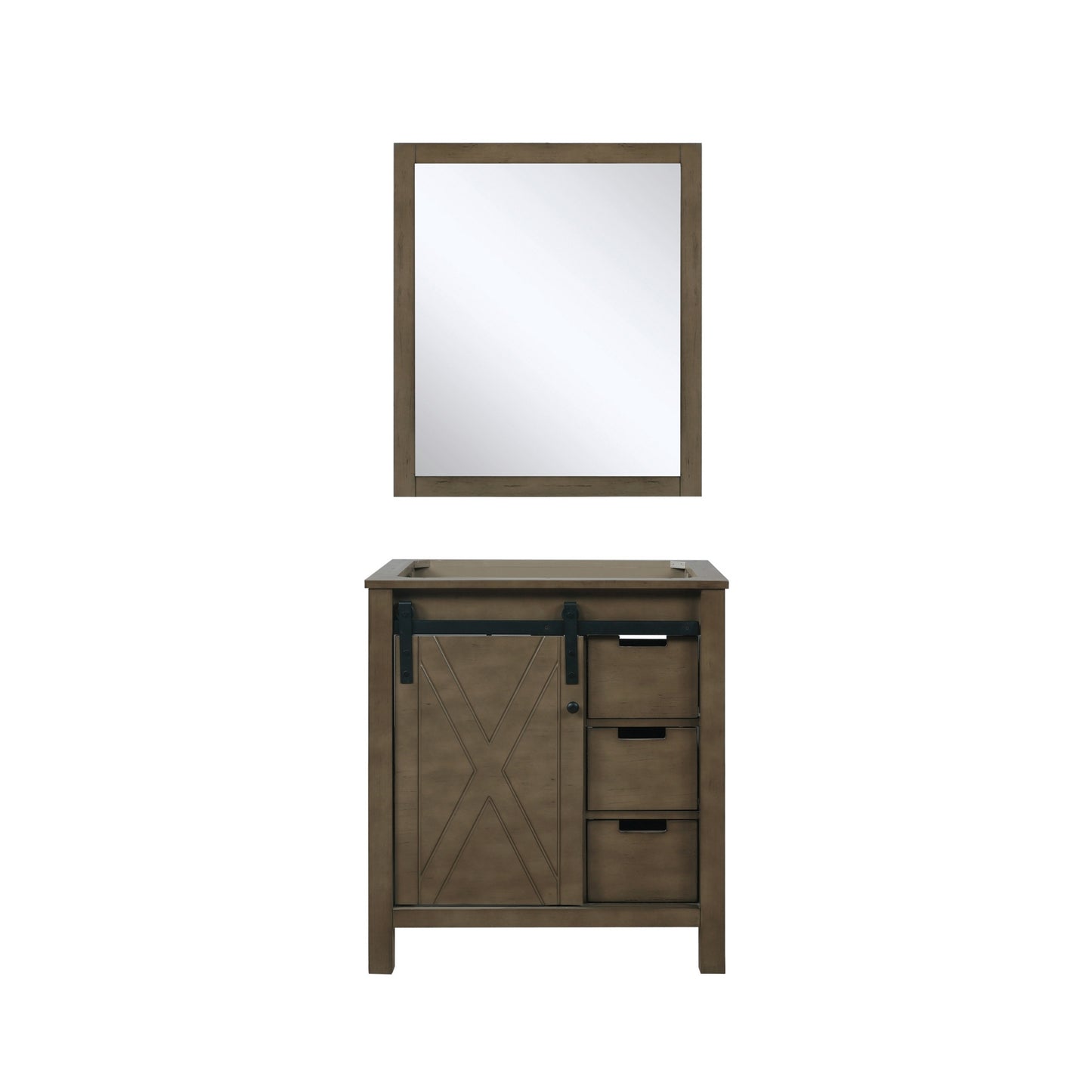 Marsyas 30" Rustic Brown Single Vanity, no Top and 28" Mirror