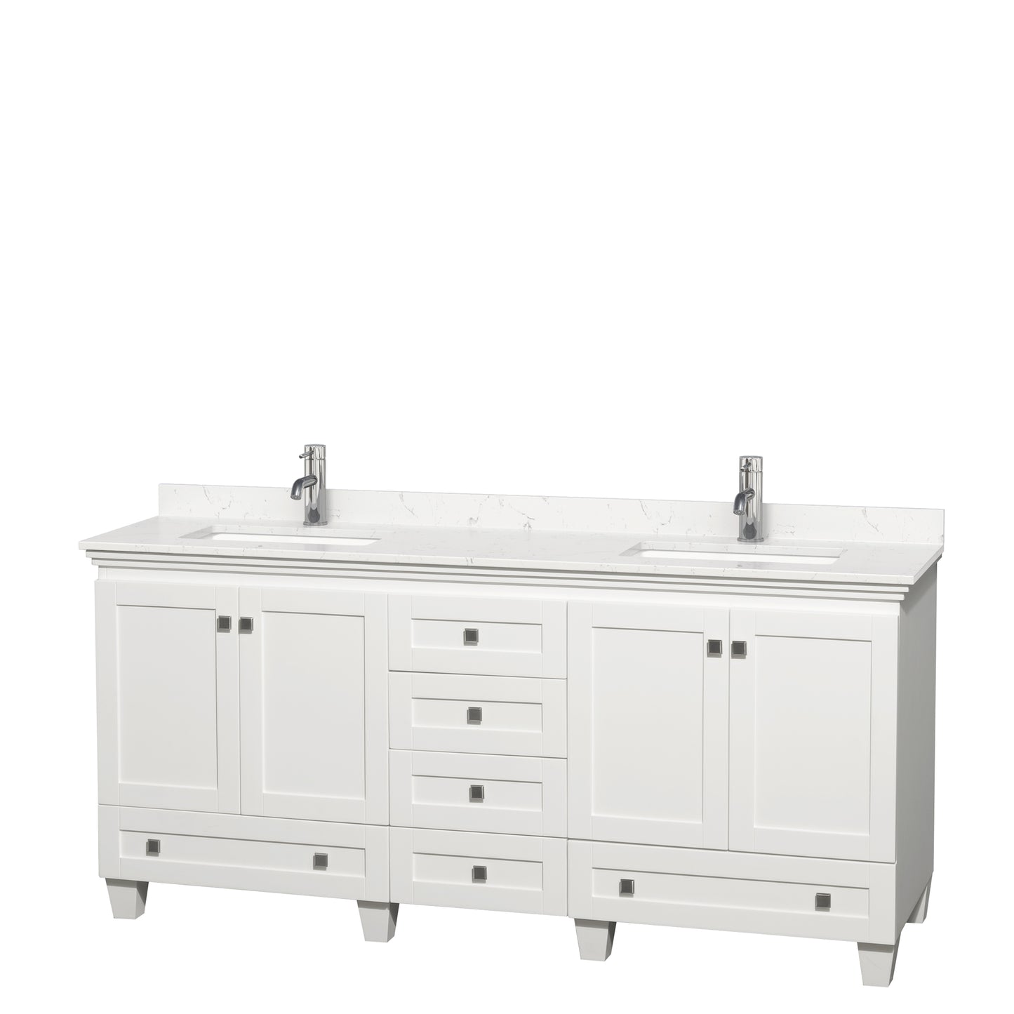 Acclaim 72 Inch Double Bathroom Vanity in White, Carrara Cultured Marble Countertop, Undermount Square Sinks, No Mirrors