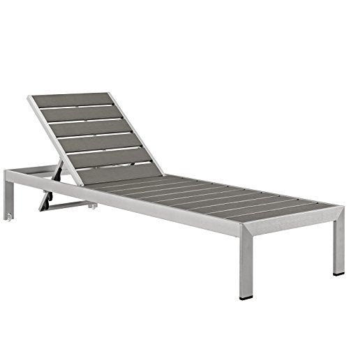 Modway Shore Aluminum Outdoor Patio Chaise Lounge Chair and Side Table Set