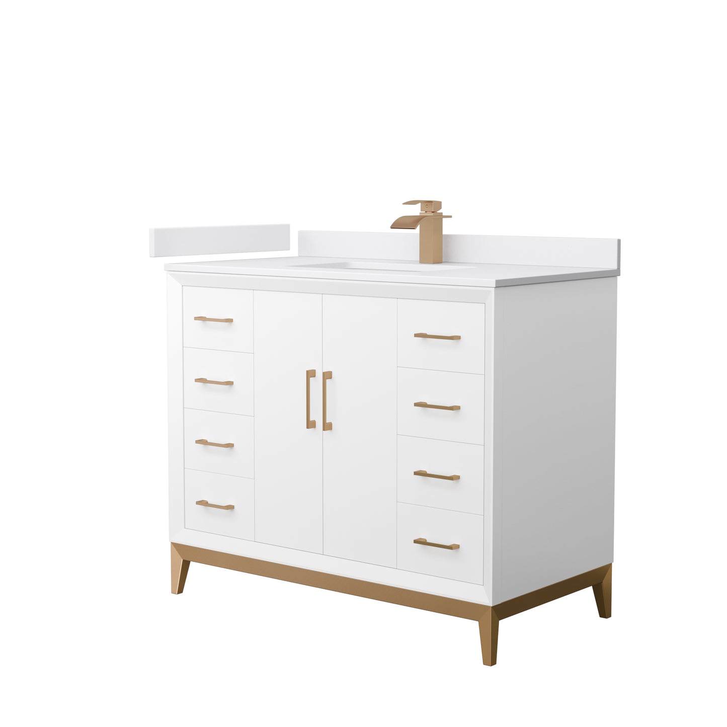 Amici 42 Inch Single Bathroom Vanity in White, White Cultured Marble Countertop, Undermount Square Sink, Satin Bronze Trim