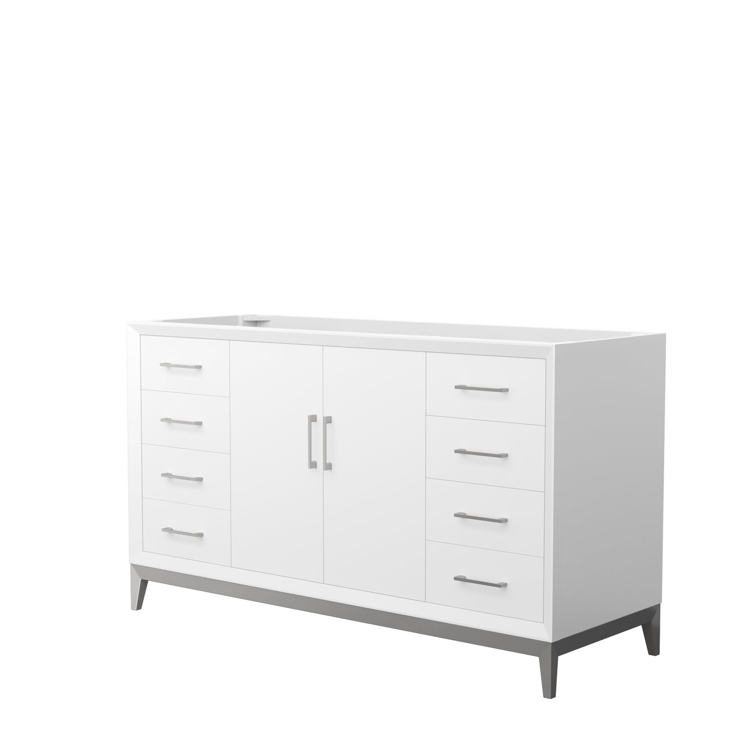 Amici 60 Inch Single Bathroom Vanity in White, No Countertop, No Sink, Brushed Nickel Trim