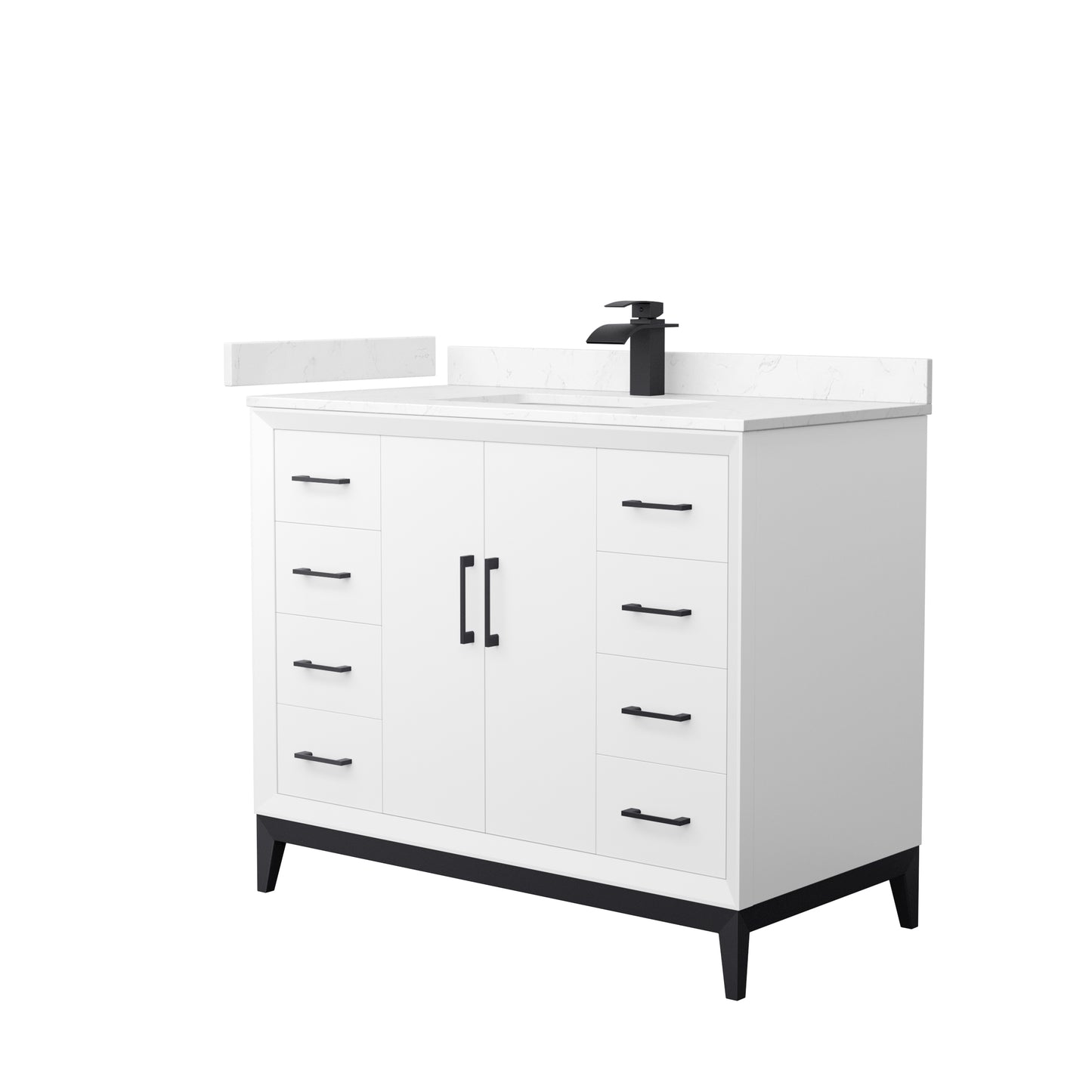 Amici 42 Inch Single Bathroom Vanity in White, Carrara Cultured Marble Countertop, Undermount Square Sink, Matte Black Trim
