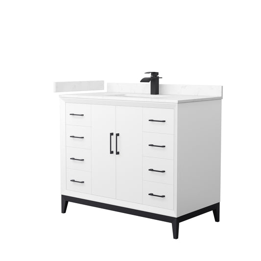 Amici 42 Inch Single Bathroom Vanity in White, Carrara Cultured Marble Countertop, Undermount Square Sink, Matte Black Trim