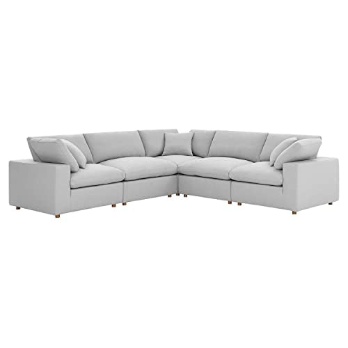 Modway Commix 5-Piece Fabric Down Filled Corner Sectional Sofa in Light Gray