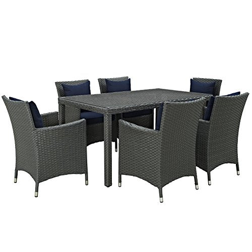 Modway EEI-2310-CHC-RED-SET Sojourn 11 Piece Outdoor Patio Sunbrella Dining Set in Canvas Red