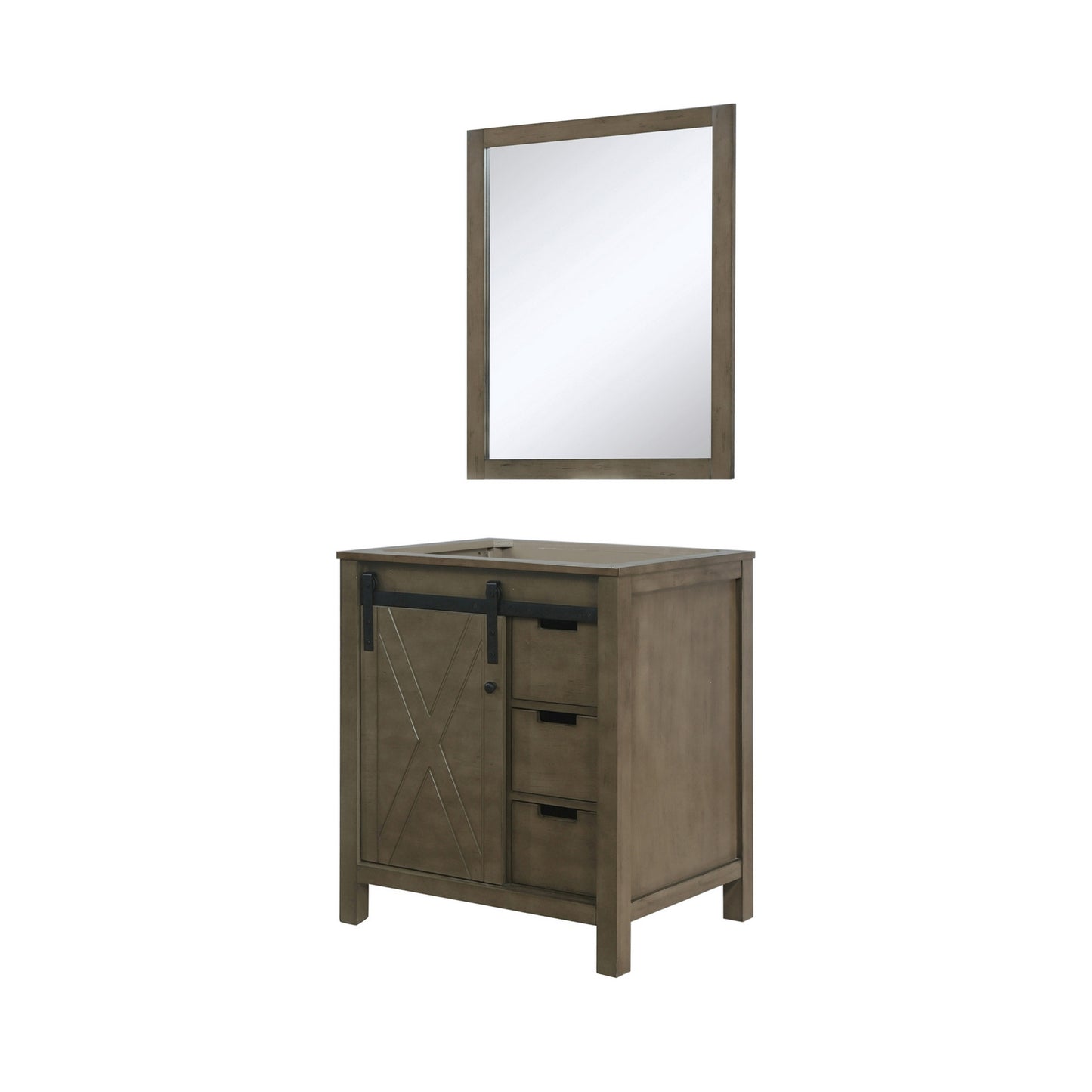 Marsyas 30" Rustic Brown Single Vanity, no Top and 28" Mirror