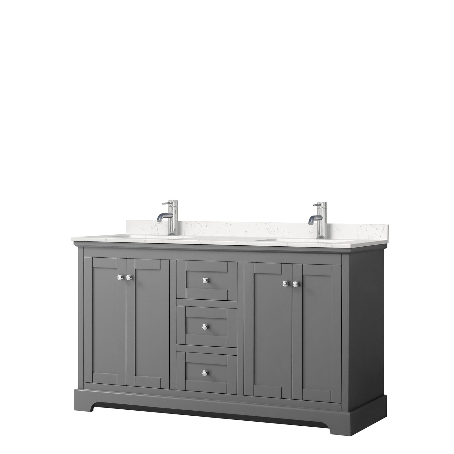 Avery 60 Inch Double Bathroom Vanity in Dark Gray, Carrara Cultured Marble Countertop, Undermount Square Sinks, No Mirror