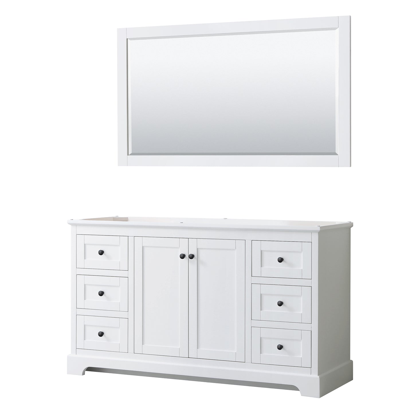 Avery 60 Inch Single Bathroom Vanity in White, No Countertop, No Sink, Matte Black Trim, 58 Inch Mirror