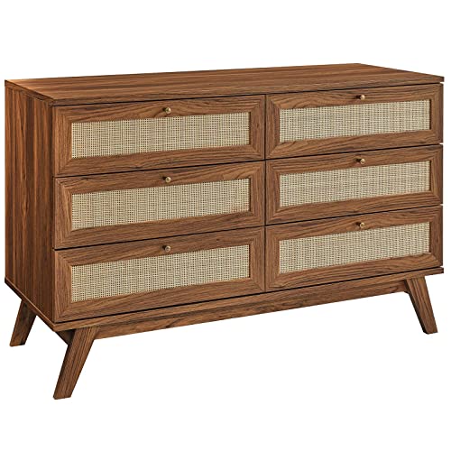 Modway Soma 6-Drawer Double Dresser in Walnut