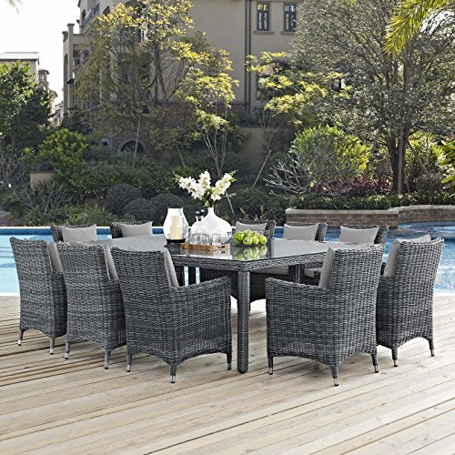Modway EEI-2334-GRY-RED-SET Summon 7 Piece Outdoor Patio Sunbrella Dining Set in Canvas