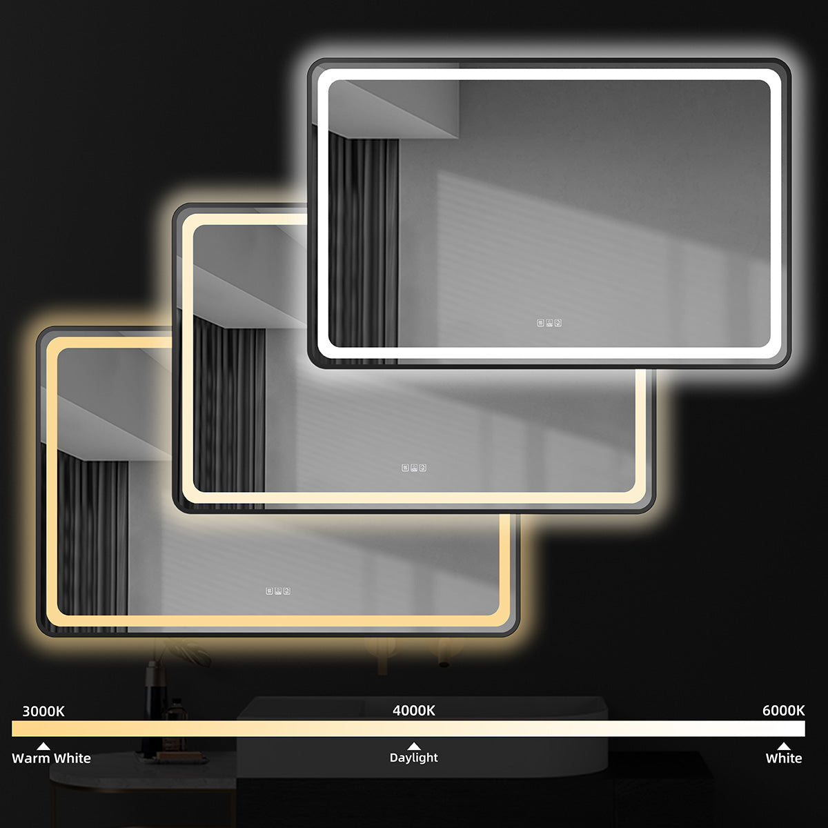 56" LED Mirror (Matte Black) Miles Series tempered glass 5X stronger
