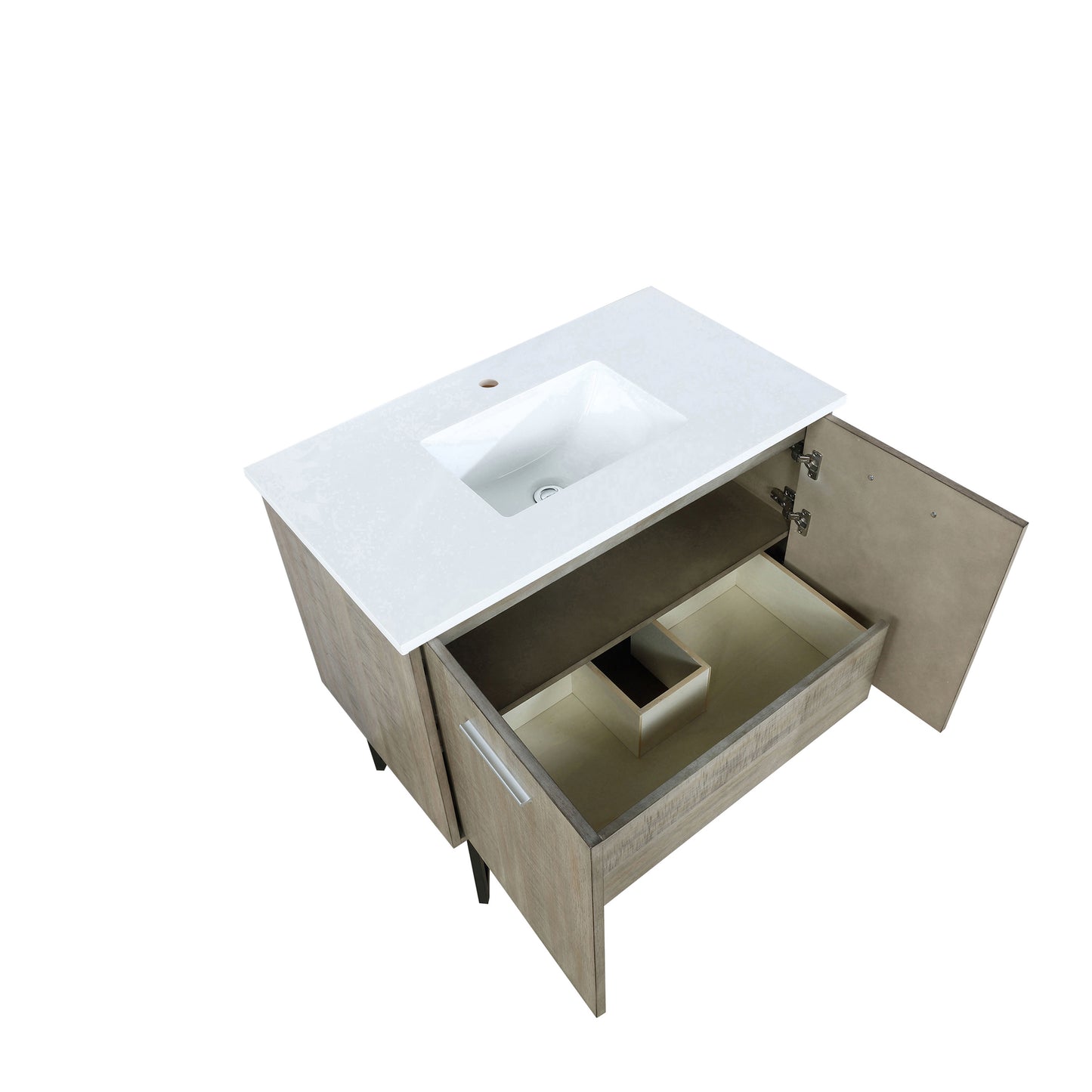 Lancy 36" Rustic Acacia Bathroom Vanity, White Quartz Top, and White Square Sink