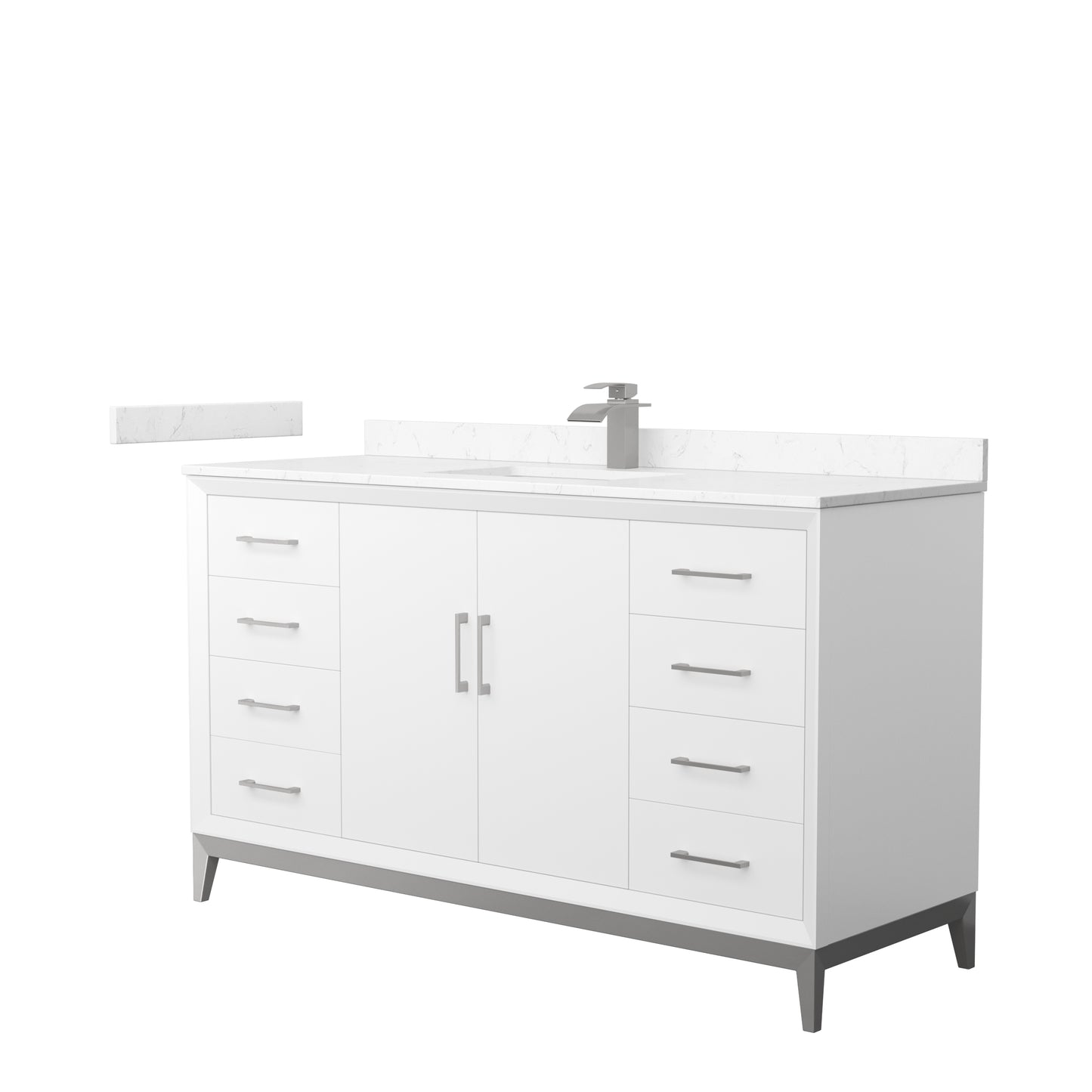 Amici 60 Inch Single Bathroom Vanity in White, Carrara Cultured Marble Countertop, Undermount Square Sink, Brushed Nickel Trim
