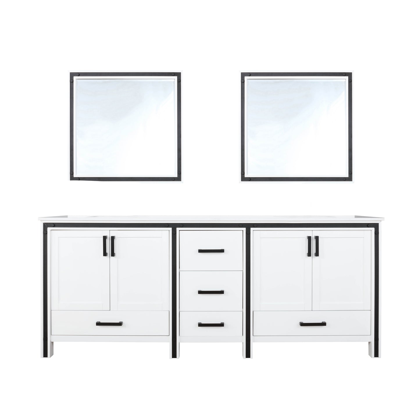 Ziva 80" White Double Vanity, Cultured Marble Top, White Square Sink and 30" Mirrors