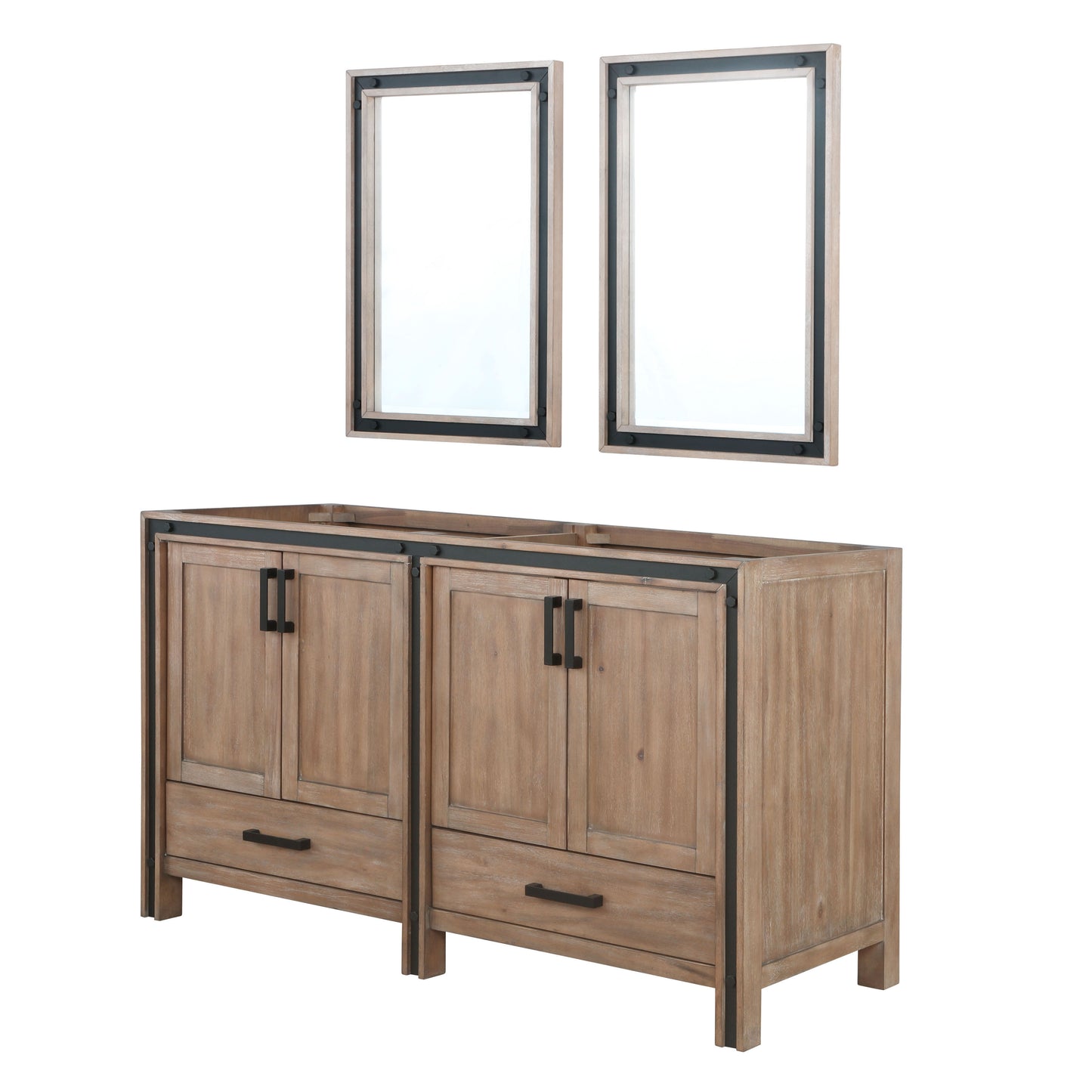 Ziva 60" Rustic Barnwood Double Vanity, no Top and 22" Mirrors