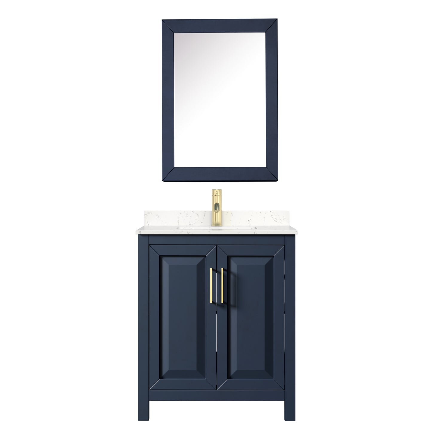 Daria 30 Inch Single Bathroom Vanity in Dark Blue, Carrara Cultured Marble Countertop, Undermount Square Sink, Medicine Cabinet