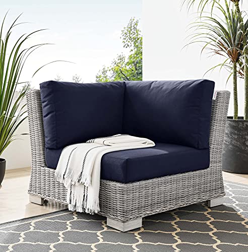 Modway Conway Outdoor Patio Wicker Rattan Corner Chair, Light Gray Navy