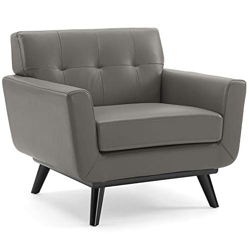 Modway EEI-3734-GRY Engage Top-Grain Leather Living Room Lounge Accent Armchair