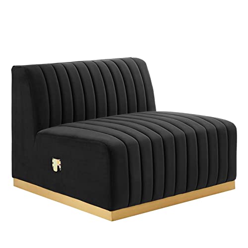 Modway Conjure Channel Tufted Performance Velvet Armless Chair in Gold/Black