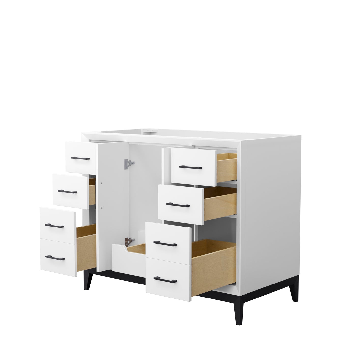 Amici 42 Inch Single Bathroom Vanity in White, No Countertop, No Sink, Matte Black Trim