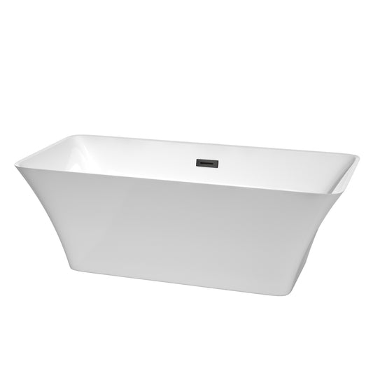 Tiffany 67 Inch Freestanding Bathtub in White with Matte Black Drain and Overflow Trim