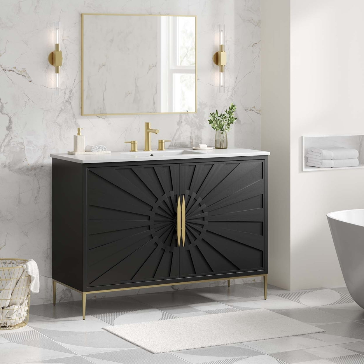 Awaken 48" Bathroom Vanity in White Black