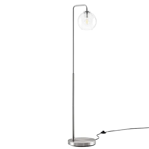 Modway Silo Globe Glass PVC and Metal Floor Lamp in Satin Nickel/Satin Brass