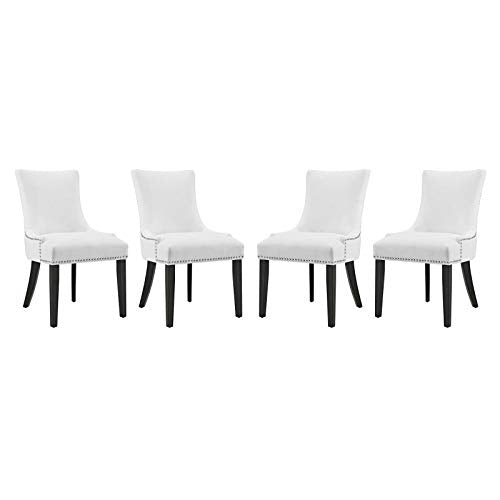 Modway Marquis Modern Elegant Upholstered Vinyl Parsons Dining Side Chair with Nailhead Trim and Wood Legs in Black