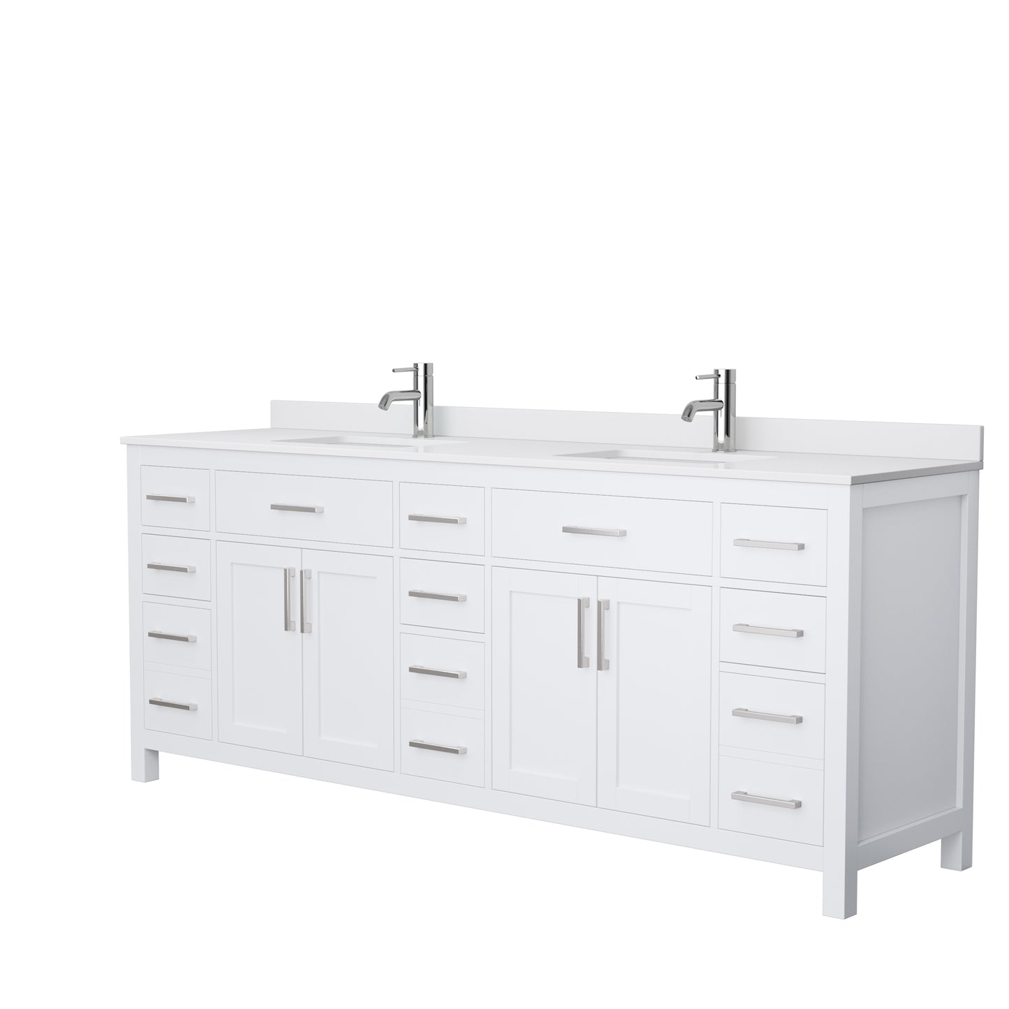 Beckett 84 Inch Double Bathroom Vanity in White, White Cultured Marble Countertop, Undermount Square Sinks, No Mirror