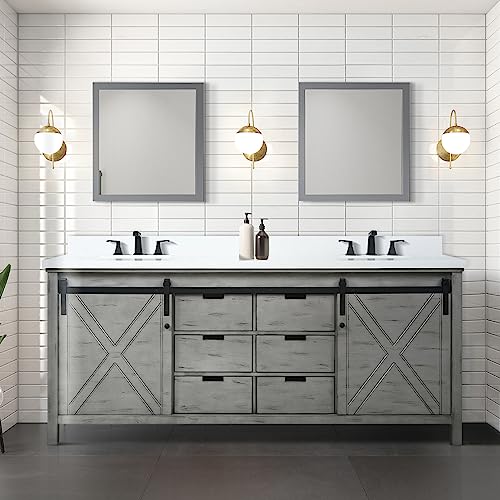 Lexora Marsyas Bath Vanity, Grey Quartz Countertop and Faucet Set