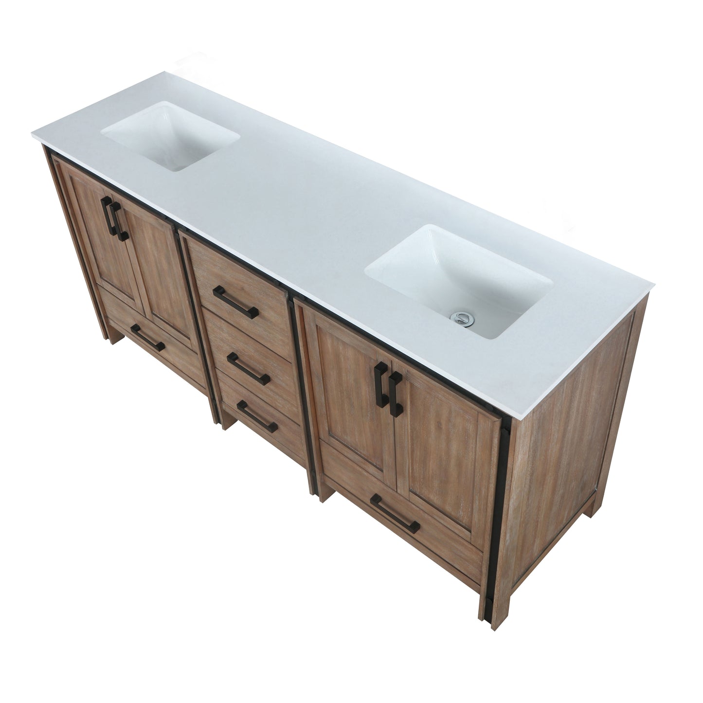 Ziva 72" Rustic Barnwood Double Vanity, Cultured Marble Top, White Square Sink and no Mirror