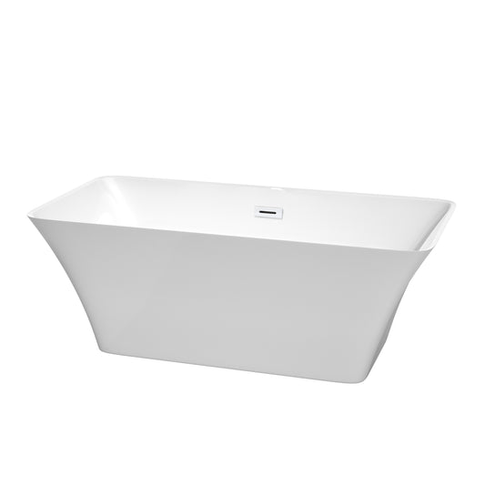 Tiffany 59 Inch Freestanding Bathtub in White with Shiny White Drain and Overflow Trim